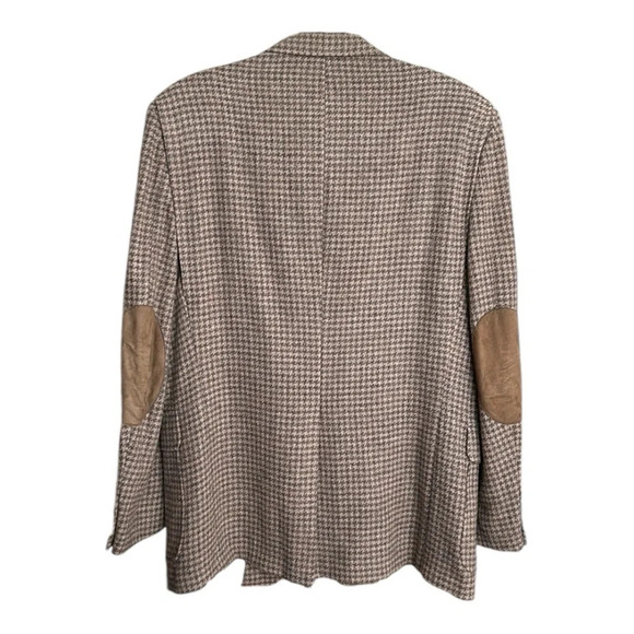 LACROSSE Vintage Wool Sport Coat Blazer Career Houndstooth Tan Elbow Patch 42L - Picture 6 of 16